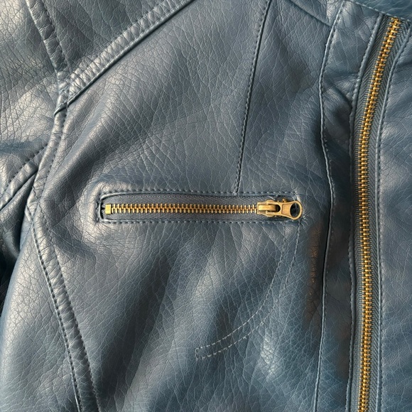 Moto Style Blue Faux Leather Jacket, Lined, Small Excellent Condition - Picture 8 of 15